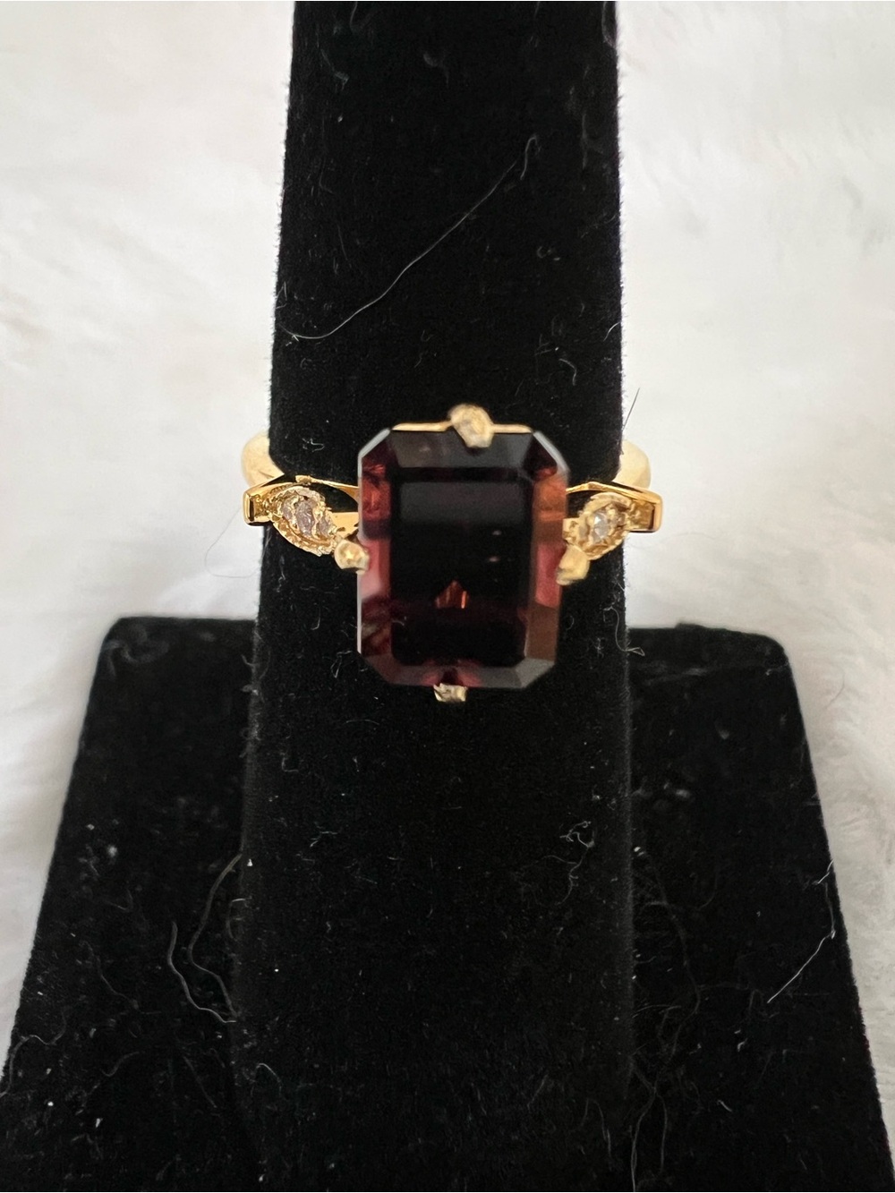 14K Gold Over Sterling Silver Ring with Deep Garnet Red Emerald-Cut Stone